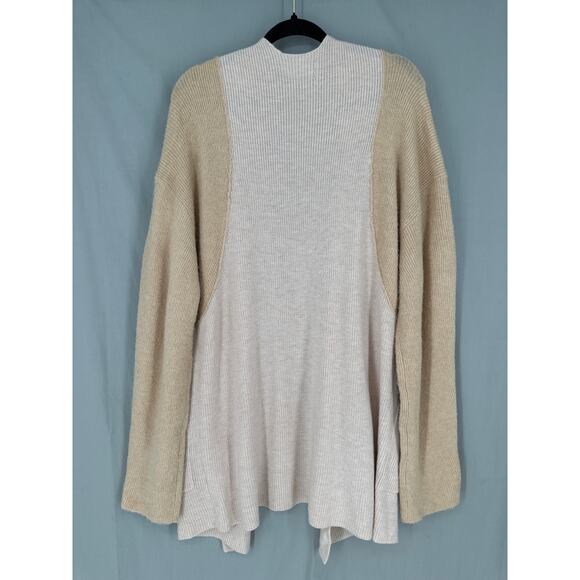 Something Navy Cardigan Sweater Large Beige Tan Neutral Wool Minimalist Capsule - Picture 4 of 6